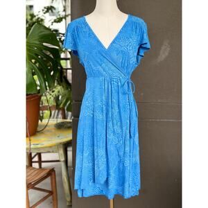 Fresh Produce Women’s Small Blue C’est La Vie Cafe Wrap Dress Sundress Cover Up
